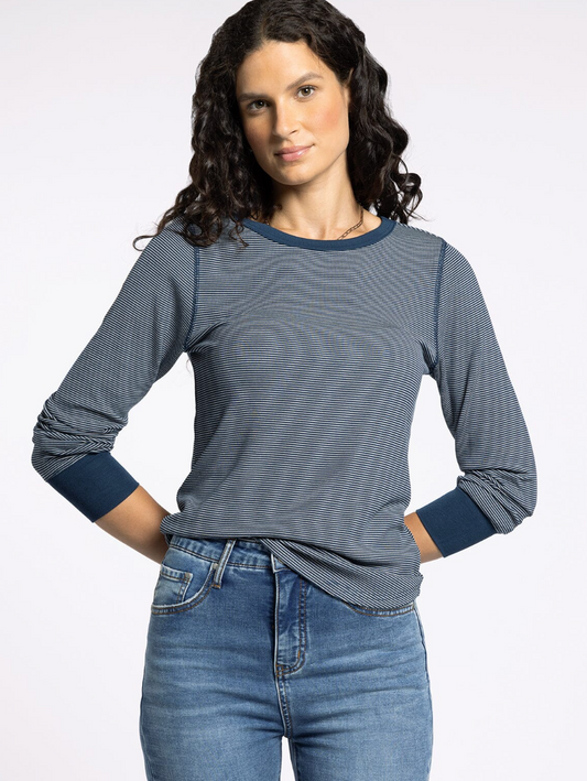 Stacey Top : Navy/Ivory Stripe