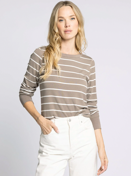Stacey Top : Taupe/White