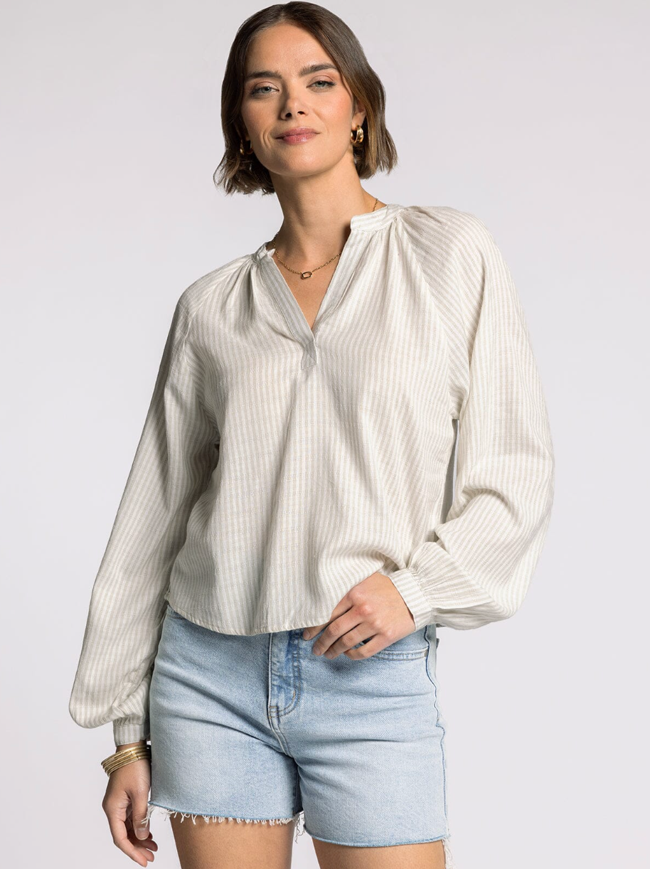 Thread and Supply : Bethany Top in Sage/Ivory Stripe