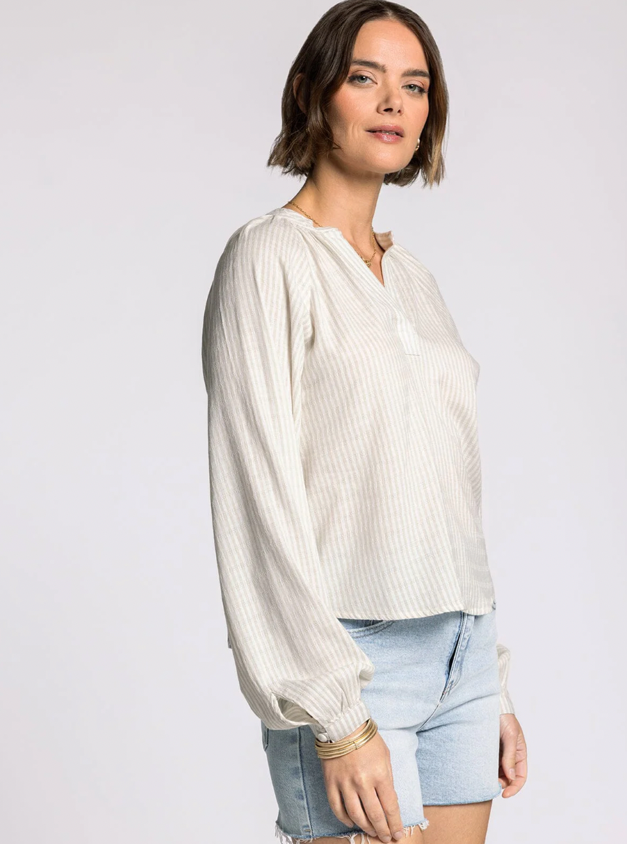 Thread and Supply : Bethany Top in Sage/Ivory Stripe