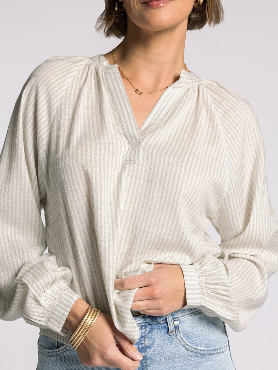 Thread and Supply : Bethany Top in Sage/Ivory Stripe