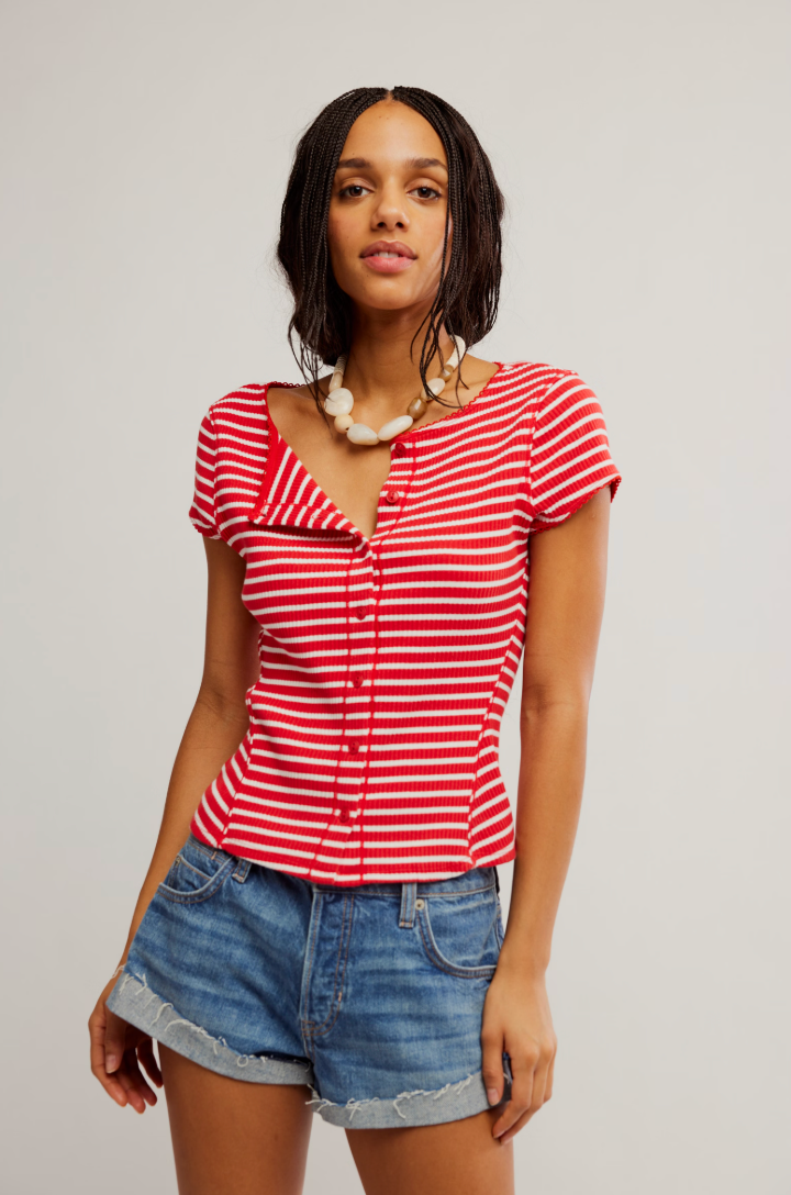 Free People: Most Wanted Cardi in Red/White Stripe