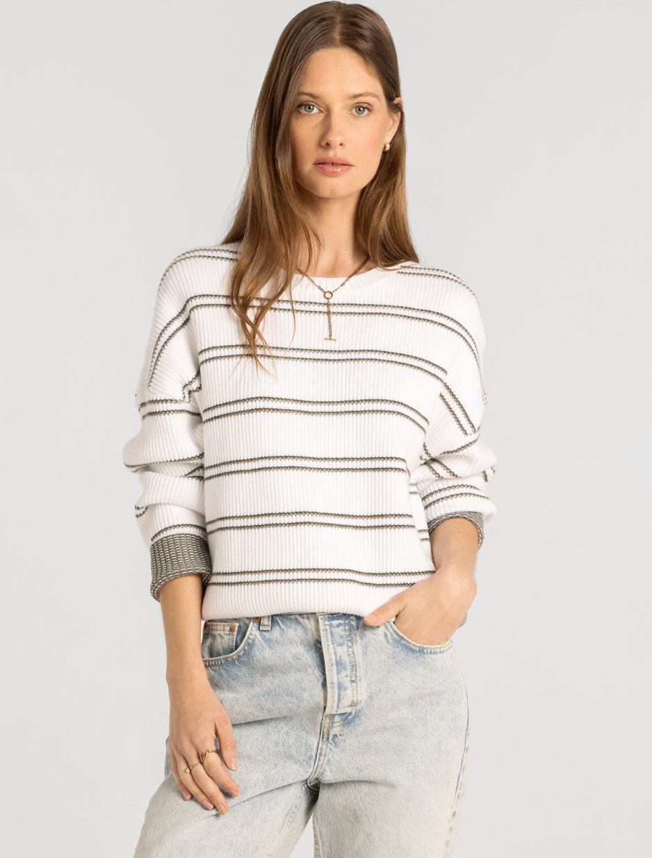 Thread & Supply : Ely Sweater in Ivory Olive Stripe