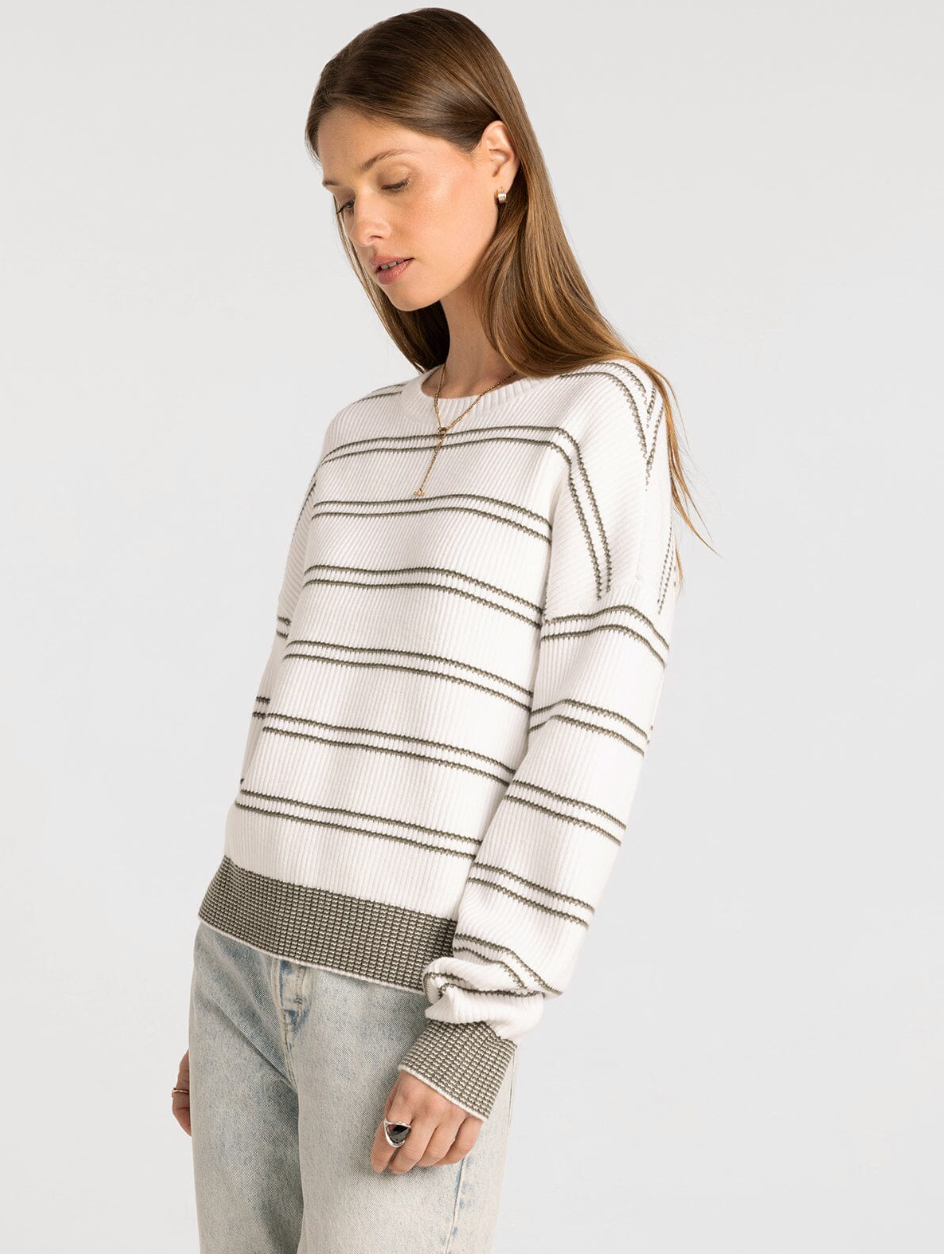 Thread & Supply : Ely Sweater in Ivory Olive Stripe