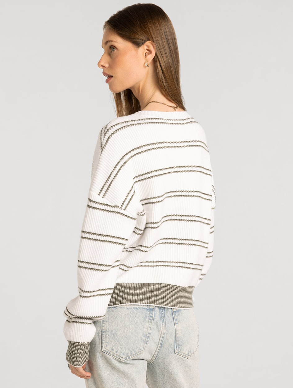 Thread & Supply : Ely Sweater in Ivory Olive Stripe