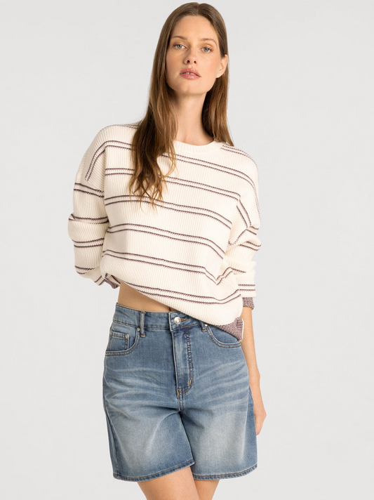 Thread & Supply : Ely Sweater in Cream Burgundy Stripe