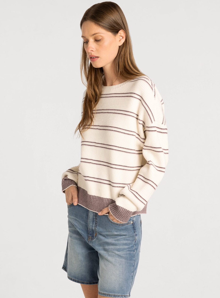 Thread & Supply : Ely Sweater in Cream Burgundy Stripe