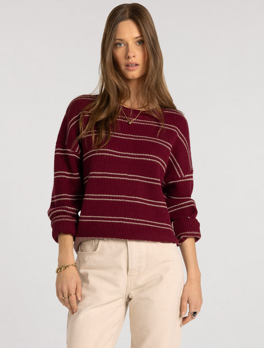 Thread & Supply : Ely Sweater in Wine Ivory Stripe