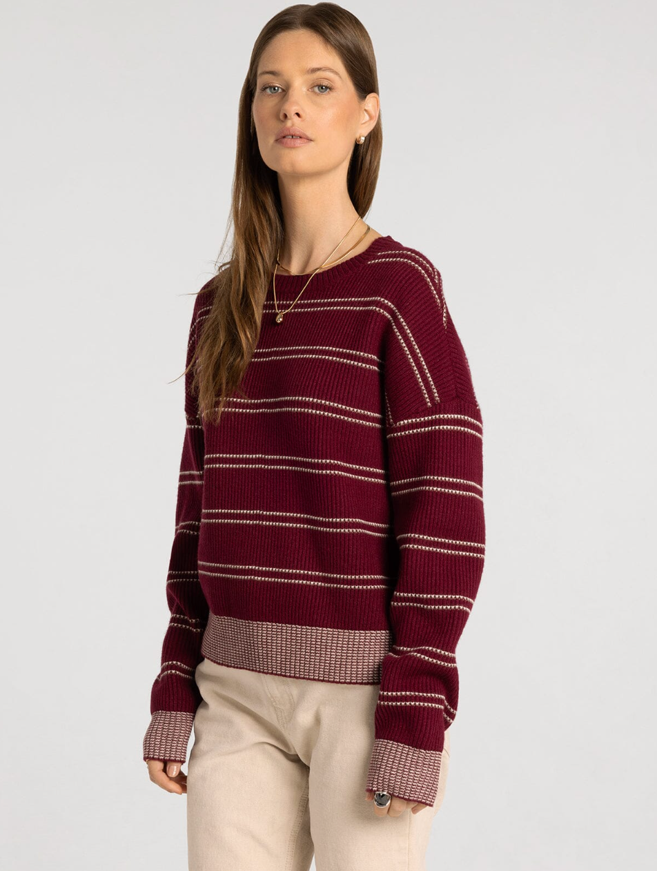 Thread & Supply : Ely Sweater in Wine Ivory Stripe