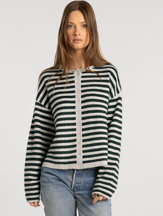 Thread & Supply: Dover Cardigan in Grey Pine Stripe