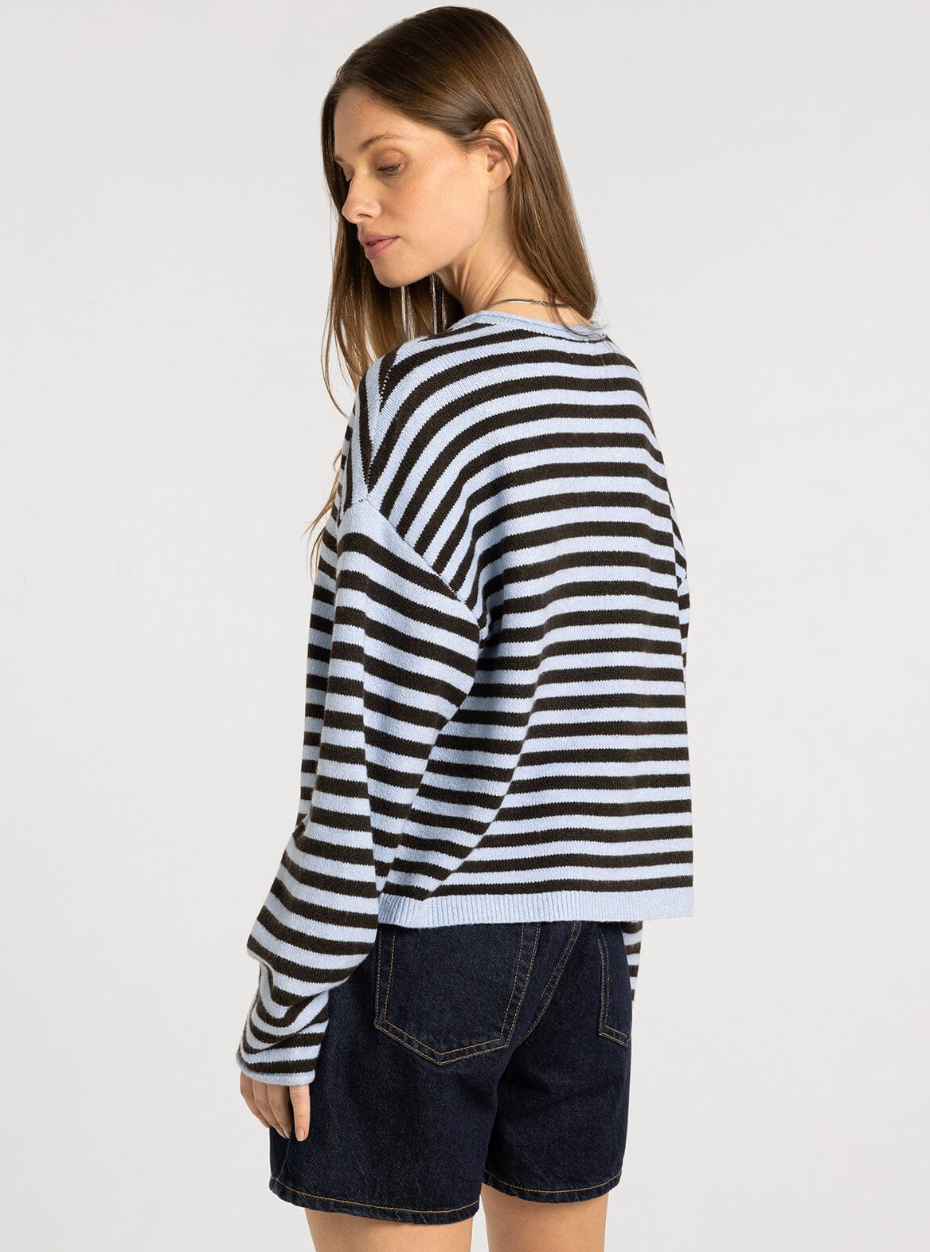 Thread & Supply: Dover Cardigan in Blue Brown Stripe