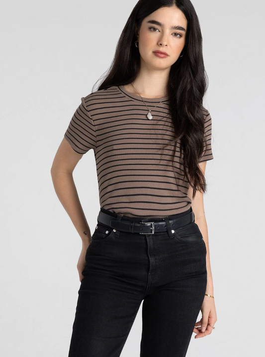 Thread & Supply: Annie Tee in Latte Black Stripe