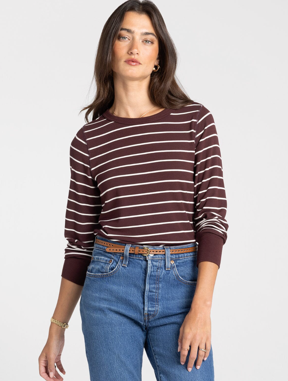 Thread & Supply : Stacey Top in Brown Ivory Stripe