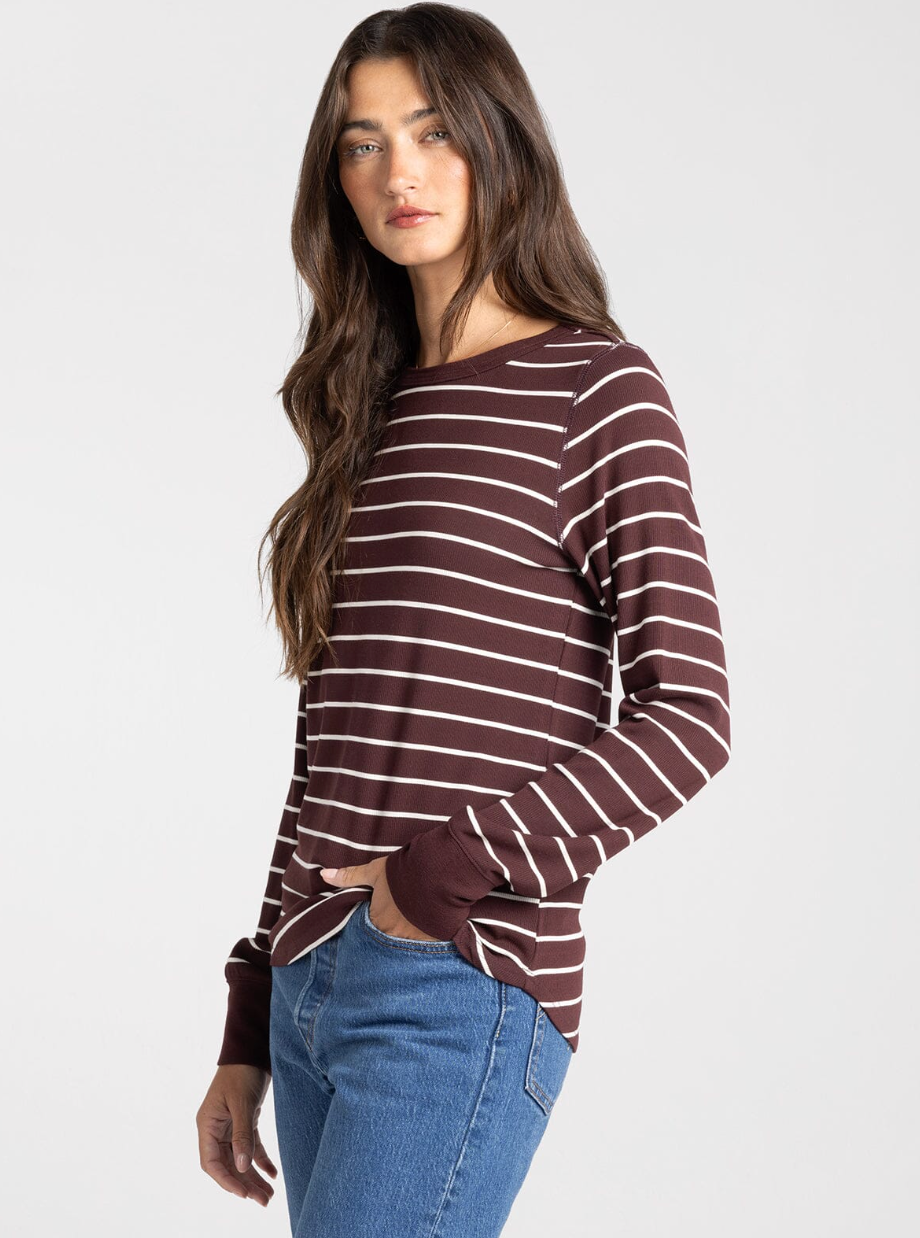Thread & Supply : Stacey Top in Brown Ivory Stripe