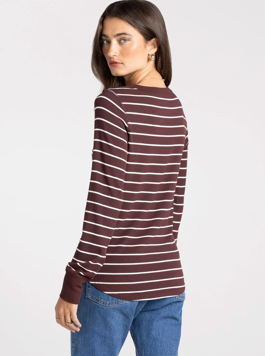 Thread & Supply : Stacey Top in Brown Ivory Stripe