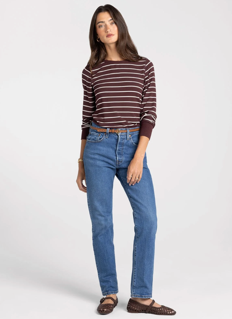 Thread & Supply : Stacey Top in Brown Ivory Stripe