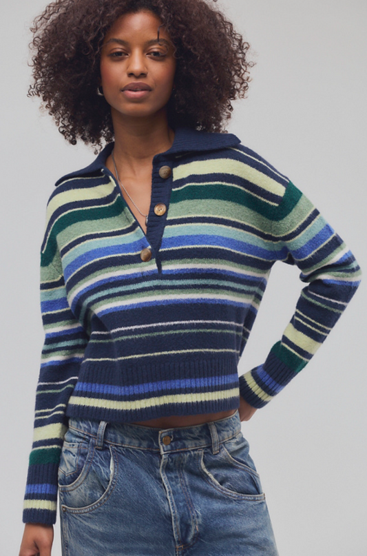 Free People: Trading Up Sweater in Navy Combo