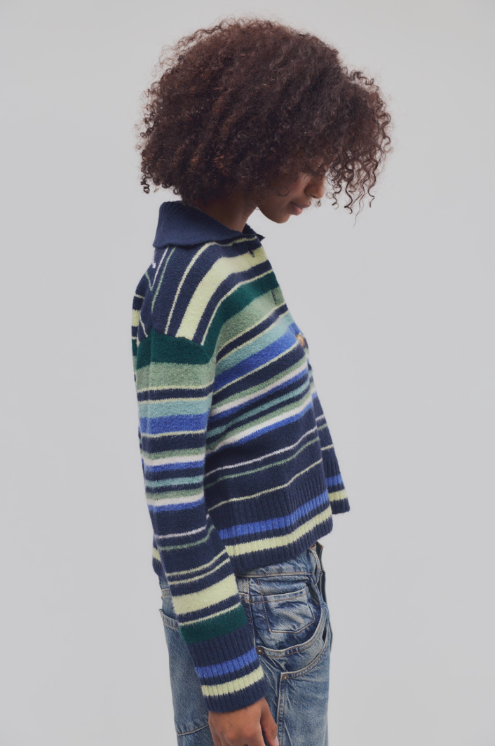 Free People: Trading Up Sweater in Navy Combo