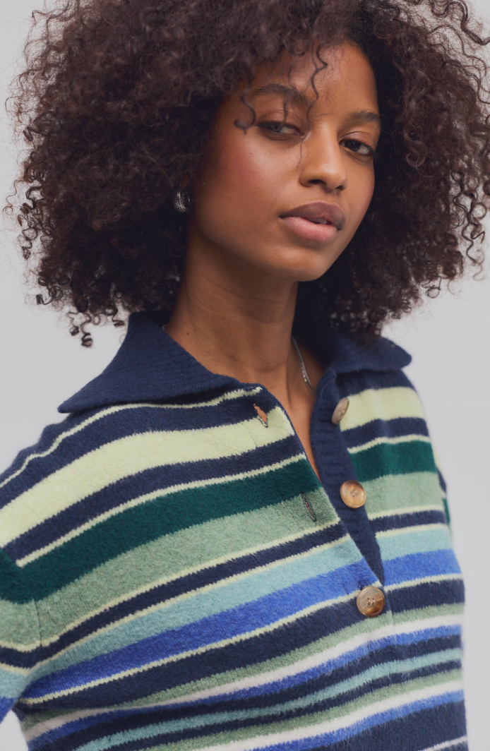 Free People: Trading Up Sweater in Navy Combo