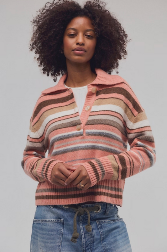 Free People: Trading Up Sweater in Peach Combo