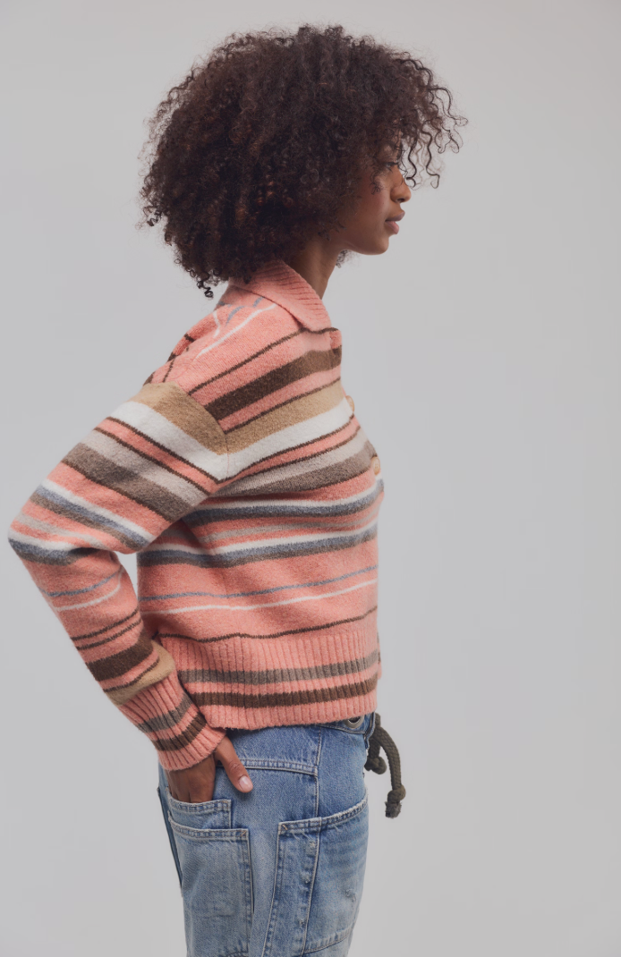 Free People: Trading Up Sweater in Peach Combo