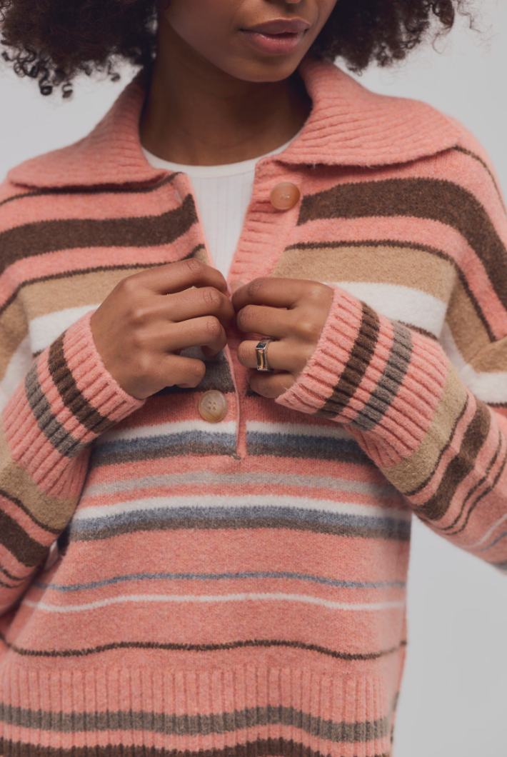 Free People: Trading Up Sweater in Peach Combo