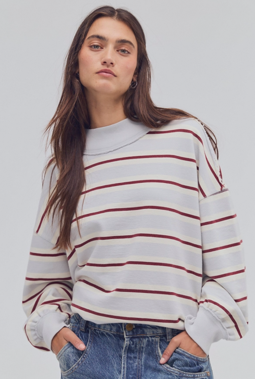Free People: Palm Springs Pullover in Washed Blue Stripe