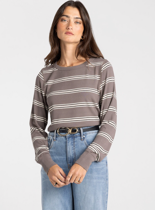 Thread & Supply : Stacey Top in Taupe Multi Stripe