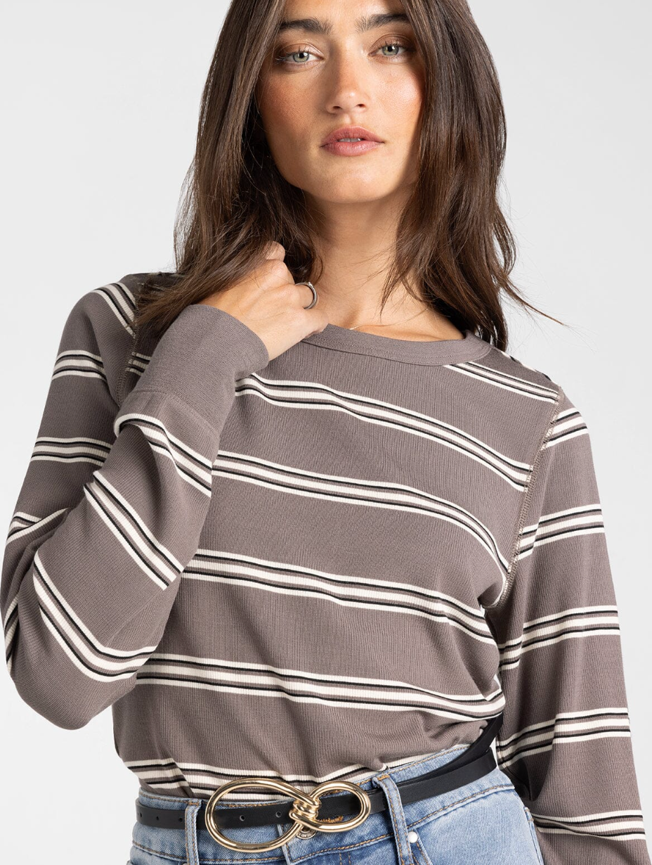 Thread & Supply : Stacey Top in Taupe Multi Stripe