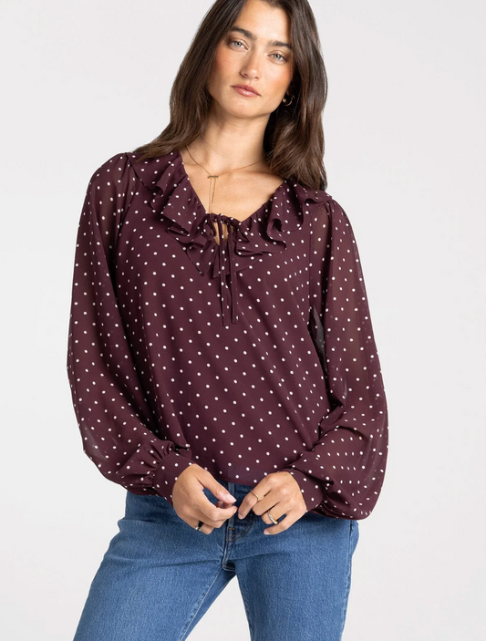 Thread & Supply: Dorrie Dots Blouse in Wine
