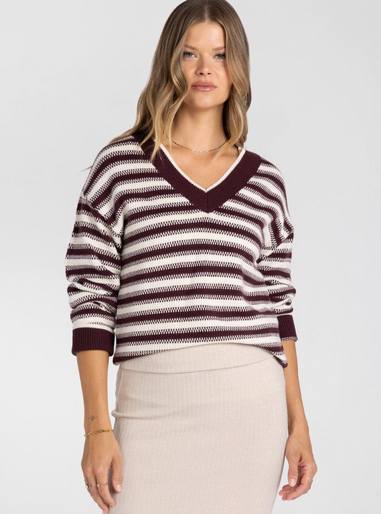 Thread & Supply: Hollis Sweater in Maroon Stripe