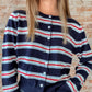 red white navy and light blue stripe cardigan