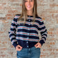 red white navy and light blue stripe cardigan