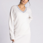 white v neck sweater with blue detailing