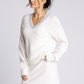 white v neck sweater with blue detailng