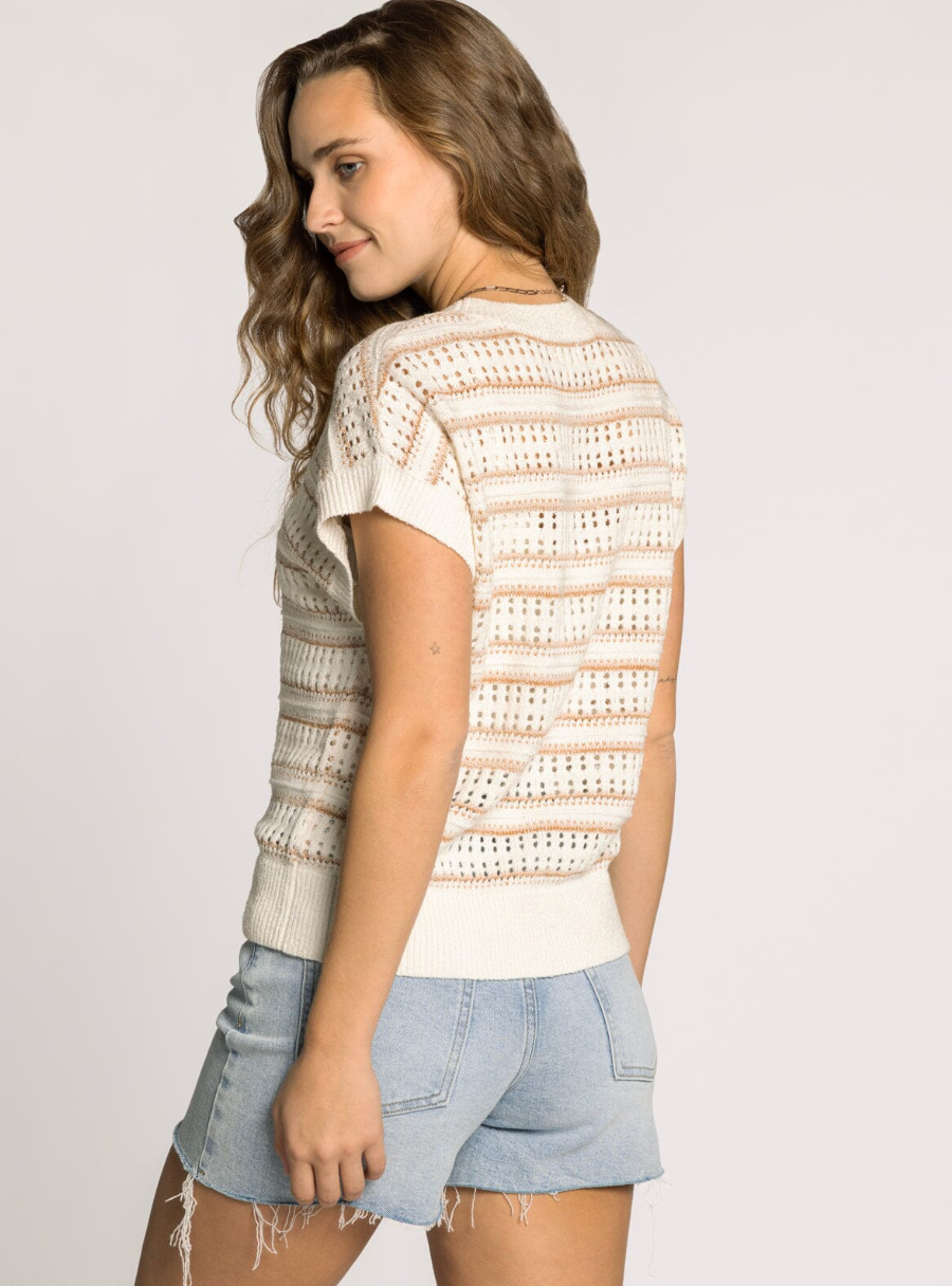 cream and white open knit muscle tank