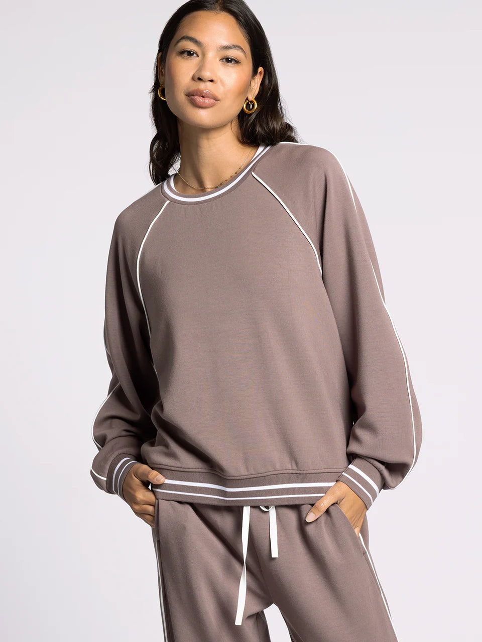 brown crewneck athletic top