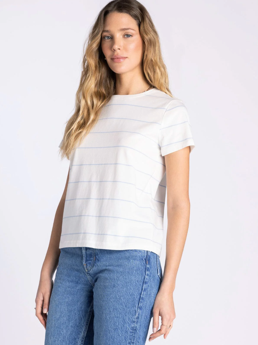 Thread & Supply: Asher Tee in Ivory Blue Stripe