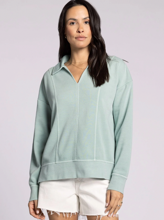 light blue collared sweatshirt