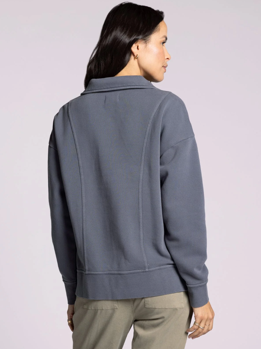 grey collared sweatshirt