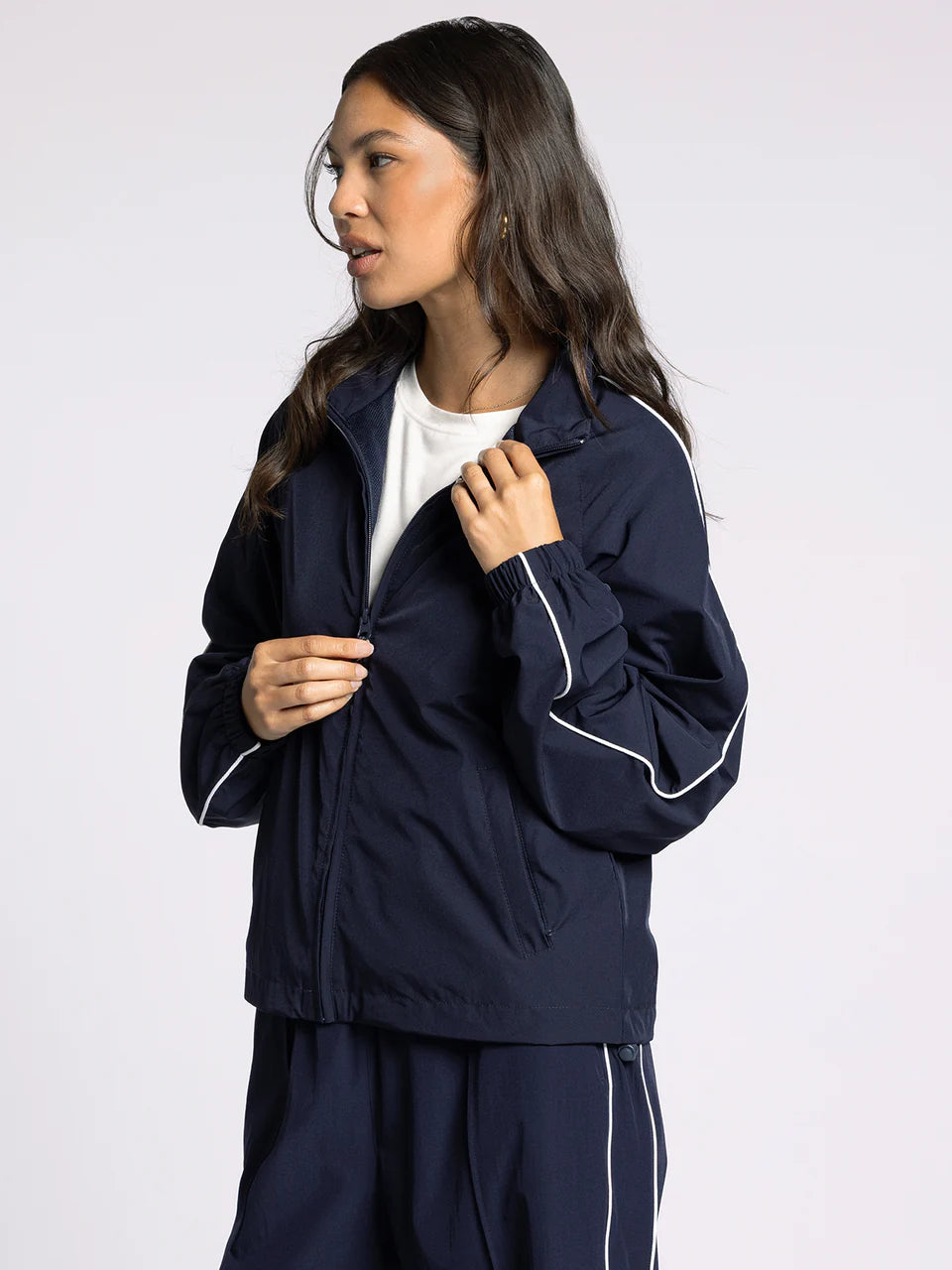 navy nylon zip jacket