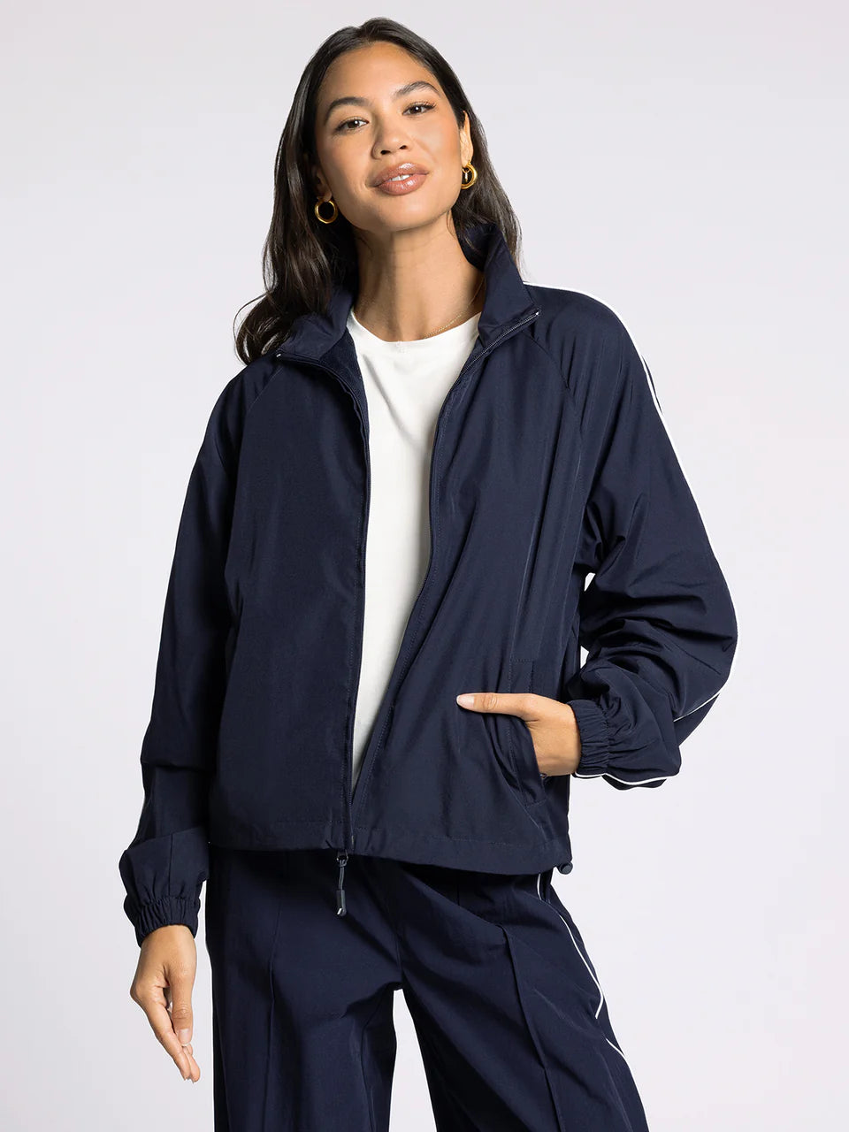 navy nylon zip jacket