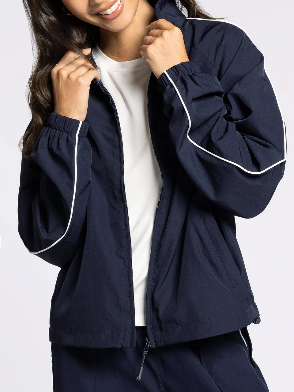 navy nylon zip jacket