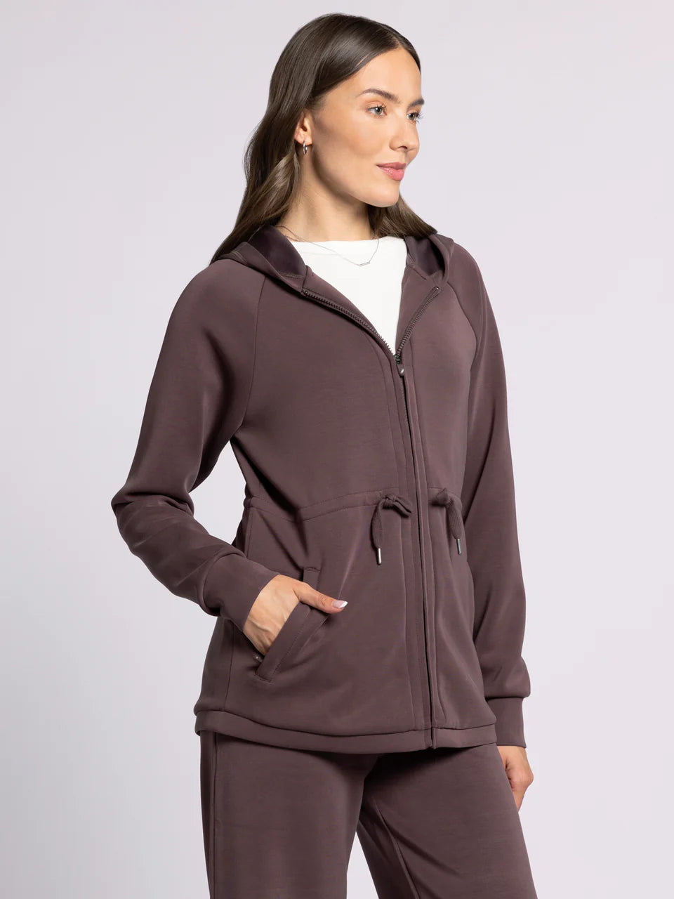 brown athletic zip hoodie