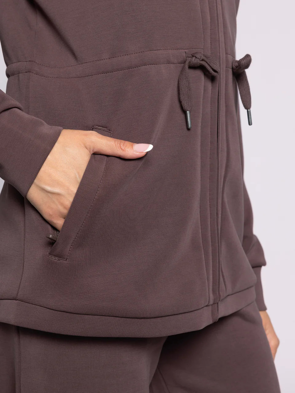 brown athletic zip hoodie