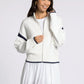 white sweater zip jacket with navy details
