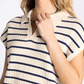 navy and taupe stripe knit polo