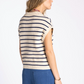 navy and taupe stripe knit polo