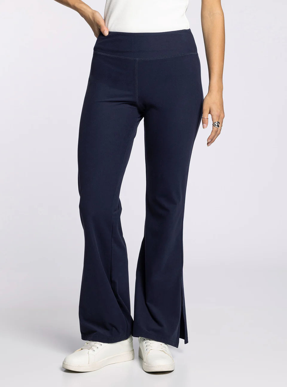 navy flare legging pants
