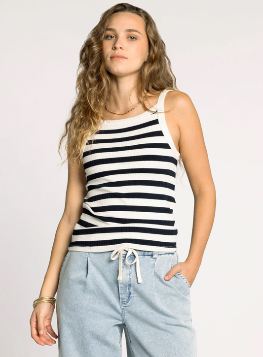 navy and white stripe tank